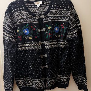 Talbot's holiday wool sweater pewter clasps Lg